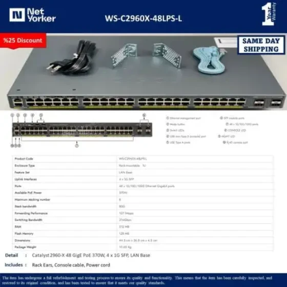 Cisco Ws-C2960X-48Lps-L 48 Port Poe+ Gigabit Switch - Gleicher Tag ping