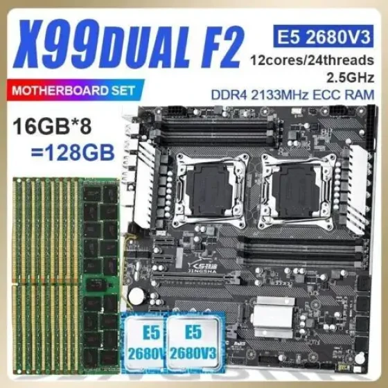 X99 Dual F2 Motherboard Set With Xeon E5 2680V3 & Cpu 816Gb =128Gb 2133Mhz Ddr4