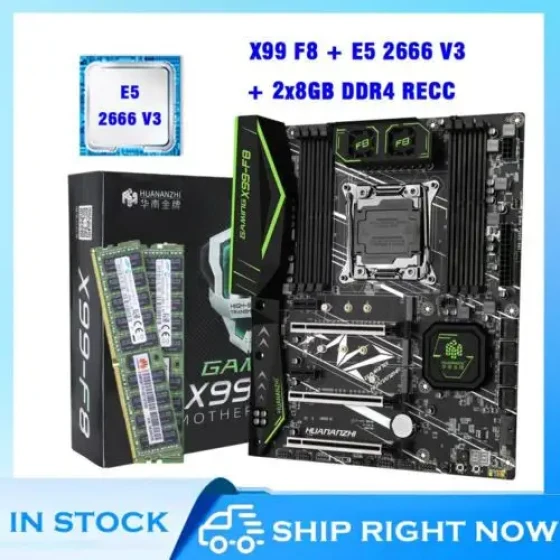 Huananzhi F8 X99 Motherboard Set With Xeon E5 2666 V3 2X8Gb Ddr4 Combo Kit Set