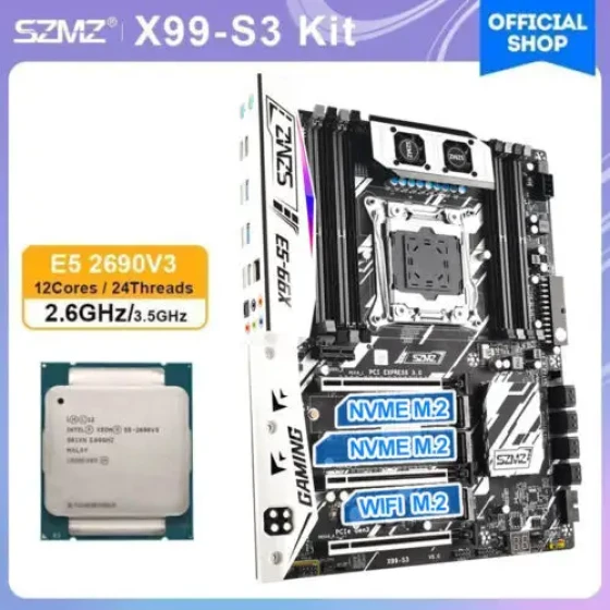 X99-S3 Motherboard Kit mit Xeon E5 2690 V3 Prozessor 2.6Ghz 12 Kerne 24 Ths