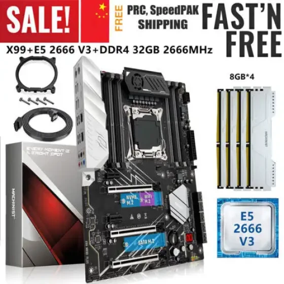 Lga 2011-3 X99 Motherboard W/ Xeon E5 2666 V3 32G Ddr4 2666Mhz Ram Wifi Nvme M.2