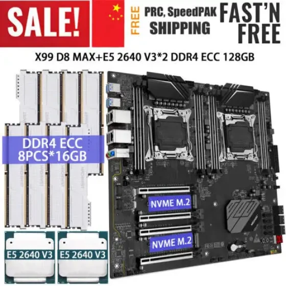 X99 Dual Cpu Motherboard Lga 2011-3 + 2Pcs Xeon E5 2640 V3 Cpu 128G Ddr4 Ecc Ram