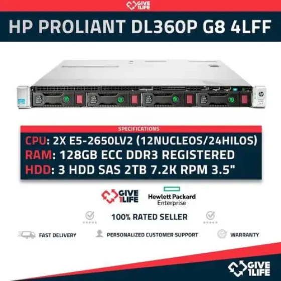 Hp Dl360 G8 4Lff 2X E5-2650Lv2 +128Gb Memory+P420+3X2Tb 763480-B21 Rack Server-