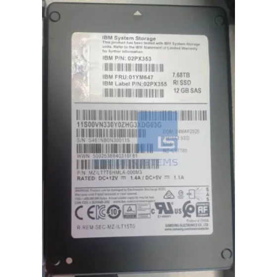 01Ym647 Ibm 7.68Tb 12 Gb Sas 2.5Inch Flash Drive