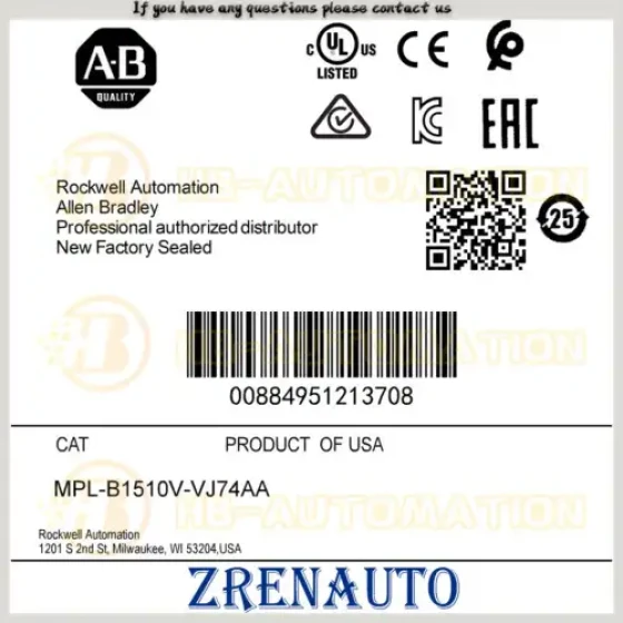 Mpl-B1510V-Vj74Aa Allen Bradley Mp-Series Mpl 480V Ac Rotary Servo Motor #Cgpl