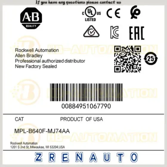 Mpl-B640F-Mj74Aa Servomotore rotativo Mpl serie Mp 480V Ac di Allen Bradley #Cgpl