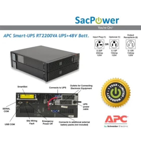 Apc Smart-Ups Rt 2200Va Ups + 48V Batt. Pack Rackmount Batts 1 Yr.
