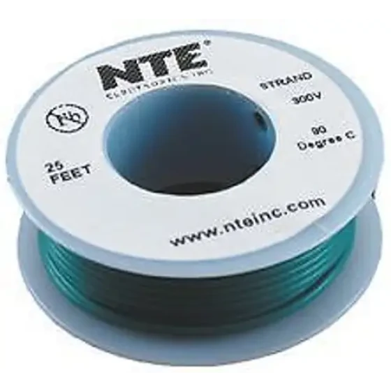 NTE ELECTRONICS WH18-05-25 HOOK-UP WIRE 25FT 18AWG CU GRN 300V (10 pieces)