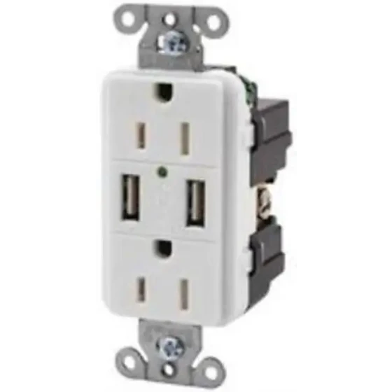 Hubbell Wiring Devices-Usb15X2W-Usb Charger Receptacle 15A 125Vac White