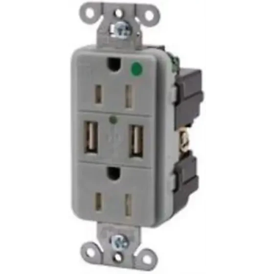 Hubbell Wiring Devices-Usb8200Gy-Usb Charger Receptacle 15A 125Vac Grey