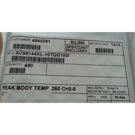 Xc95144Xl-10Tqg100I Xilinx Xc9500Xl 3.2K Gates 144 Mcrclls 111.1Mhz