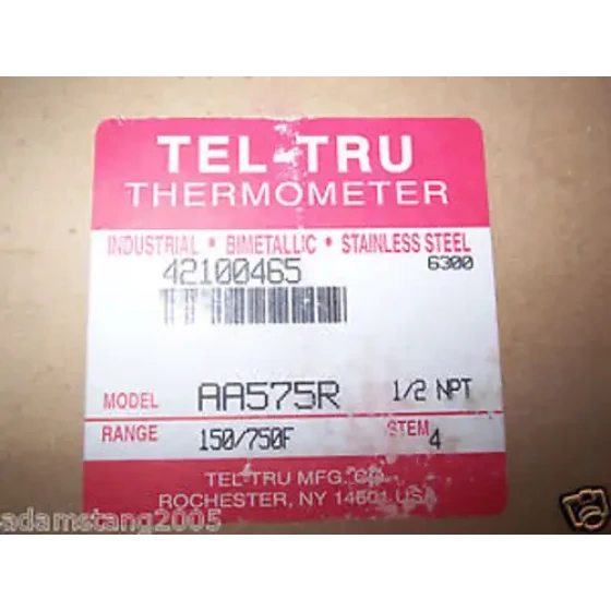 Tel-Tru Thermometer AA575R 1/2 NPT 150/750F Stem 4