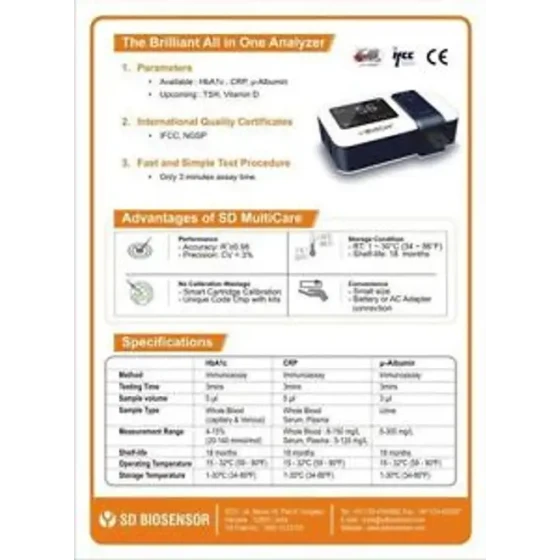 Multicare-Analyzer-Hba1C-Crp-Tiras de microalbúmina