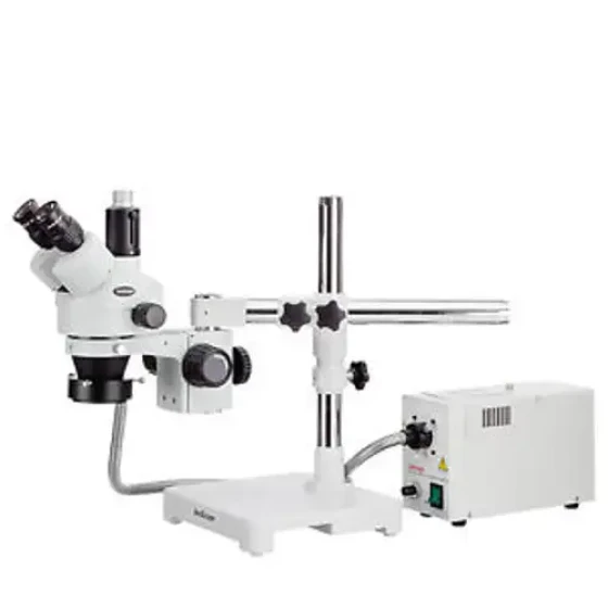 Amscope Sm-3Ty Microscope stéréo zoom trinoculaire 7X-90X + lampe annulaire à fibre optique