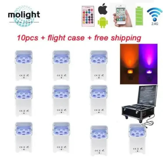 Smart Dj dom Par Quad Rgbwa Uv Wireless Dmx Rechargeable Wash Light Uplight
