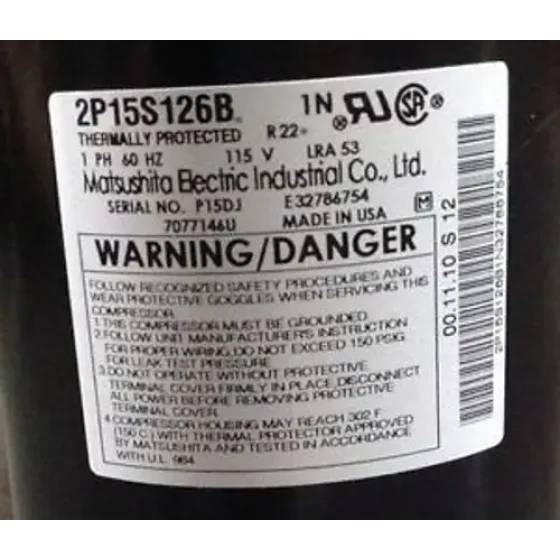 ~~CP-P0341002-Carrier Kompressor 2P15S126B 115V R22 ~~CP-P0341002-Carrier Kompressor 2P15S126B 115V R22
