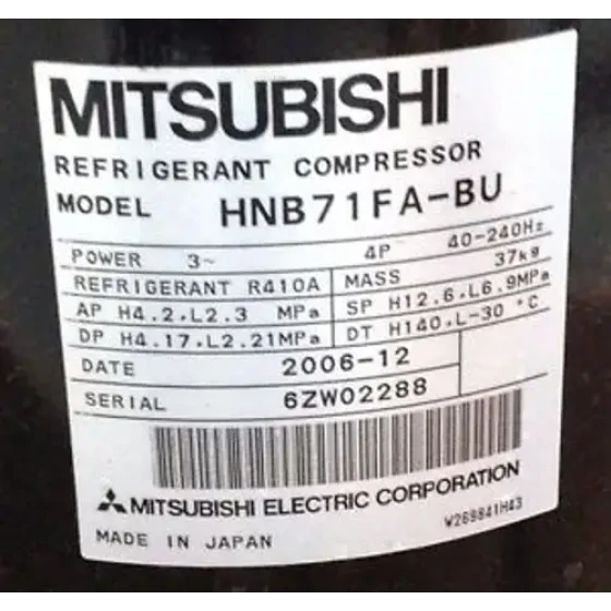 ~~ MT-R69A39478-Mitsubishi Refrigerant Compressor R410A 4P 40-240Hz