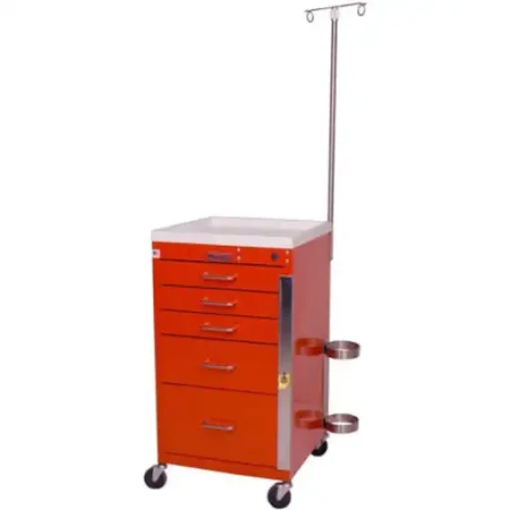 Harloff Mini Line Short Five Drawer Emergency Cart Specialty Package Red - 3145B-EMG