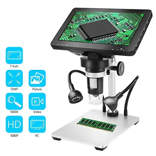 Microscopio Electrónico Digital 1-1000X Maginfication 12MP SEAAN USB Microscopio Digital 7 Pulgadas Pantalla Cámara Videograbadora con Control Remoto Adecuado para la Enseñanza Inspección de Circuitos Impresos etc.
