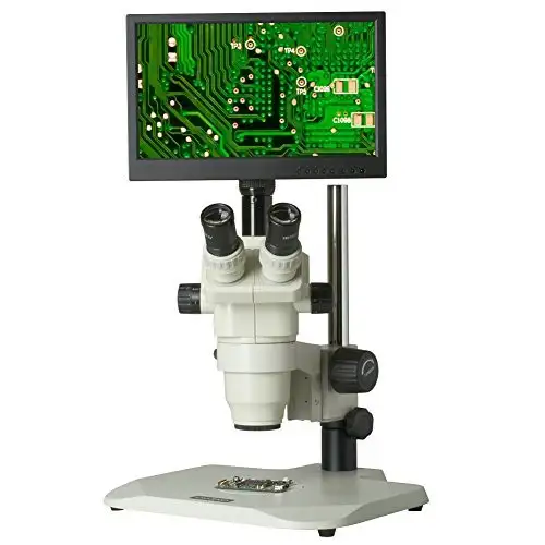 TMS-CX3-99T-V3 6,5x-45x - Stereo microscopio con zoom digitale premium - Telecamera per microscopio HDMI - Display LCD integrato da 11,6" - Stativo ergonomico - Luce anulare a 80 LED