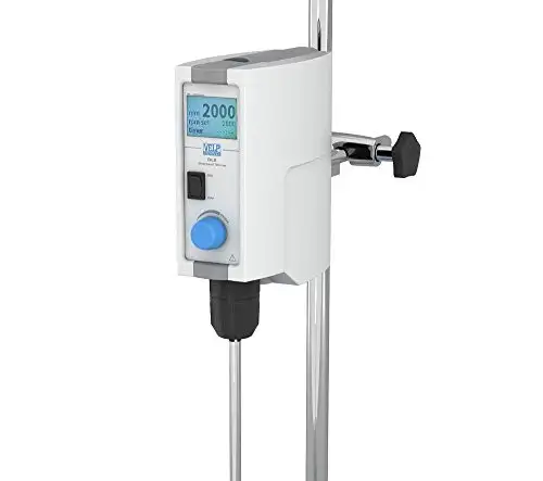 VELP Scientific SA201A0155 Agitatore a soffitto DLS con asta di supporto + doppio morsetto + albero di agitazione con elica-timer 2000 RPM 25 L H2O media viscosità-80-260V/50-60 Hz (confezione da 4)