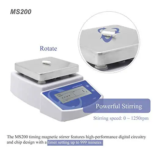 Hanchen Digital Magnetic Stirrer MS200 Laboratory Mixer LCD Display 999-min Timer NO Heating Function 0-1250rpm 220V