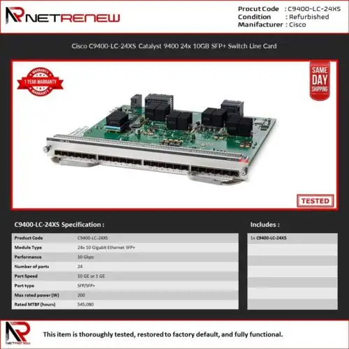 Cisco C9400-Lc-24Xs Catalyst 9400 24X 10Gb Sfp+ Switch Line Card