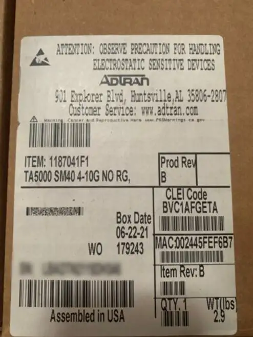 Adtran 1187041F1 Ta5000 Sm40 4-10G No Rg **Bvc1Afgeta (* We Buy Adtran *)