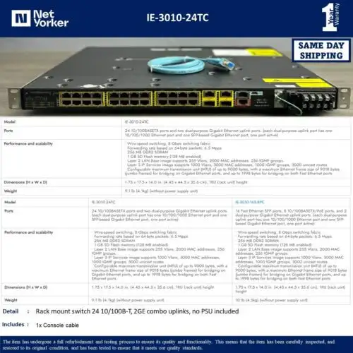 Cisco Ie-3010-24Tc 24X 10/100B-T 2X 1Ge Ports - Same Day ping