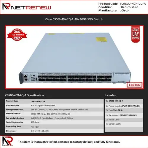 Cisco C9500-40X-2Q-A Catalyst 40X 10Gb Sfp+ Switch