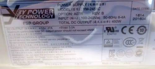 3Y Power Technology Modello di alimentatore: Ym-2451C P/N: Ym-2451Ca07R 450W Uscita