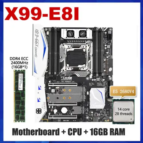 Kit di schede madri X99-E8I con Cpu E5 2680V4 e Ram Ddr4 16Gb Ecc Reg 2400Mhz