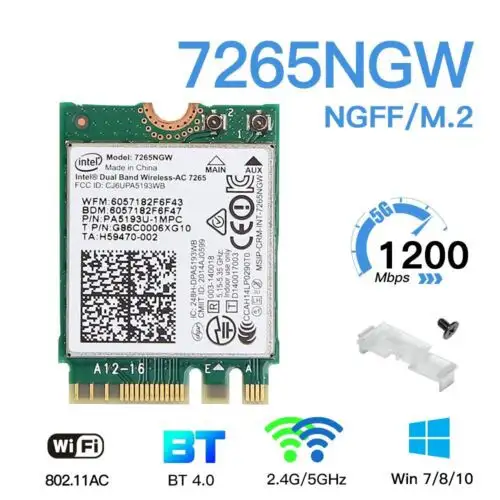 Intel Dual Band Wireless-Ac 7265 M.2 Wifi Card 867M 802.11Ac Bt 4.0 Network Card