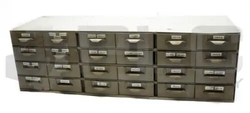 24 Drawer Industrial Steel Metal Organizer Cabinet W 34" X H 10.5" X D 12" Lyon
