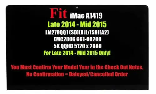27" Retina Display For Imac A1419 Screen Replacement Emc 2806 Ips 5K Late 2014
