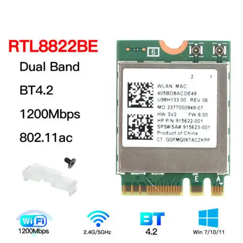 867M Rtl8822Be Ngff M.2 Wifi Card 2.4G/5Ghz 802.11Ac Bluetooth 4.0 Network Card