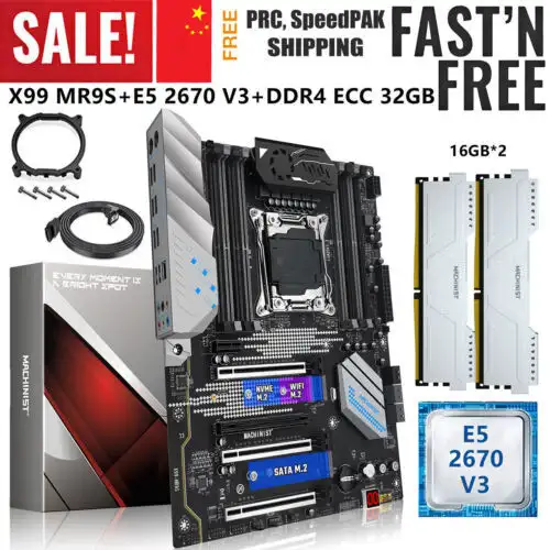 X99 Motherboard Lga 2011-3 mit Xeon E5 2670 V3 Cpu 216Gb Ddr4 Ecc Ram Nvme M.2