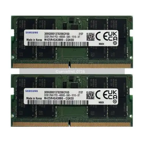 Samsung 64Gb 2X32Gb 2Rx8 Pc5-4800B Ddr5 Sodimm M425R4Ga3Bb0-Cqk0D Laptop Memory