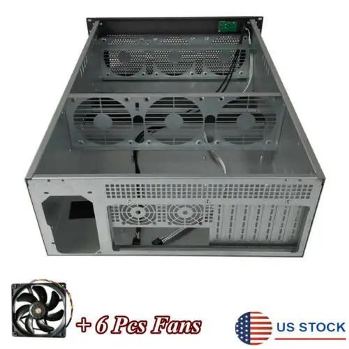 For Crypto Coin 6/8 Air Mining Server Frame Rig Graphic Case+6 Fans