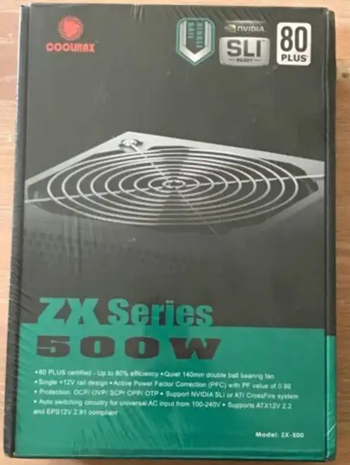New Coolmax Zx-500 500W 80 Plus Atx12V 2.2/Eps12V 2.91 Power Supply