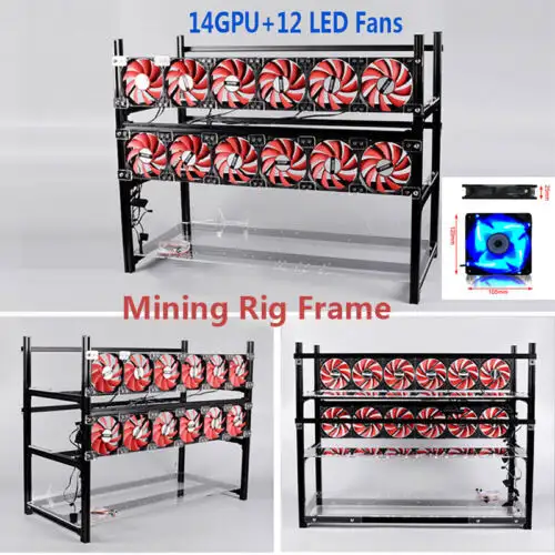 14Gpu+12 Led Fan Aluminum Stackable Air Mining Frame Computer Rig Case