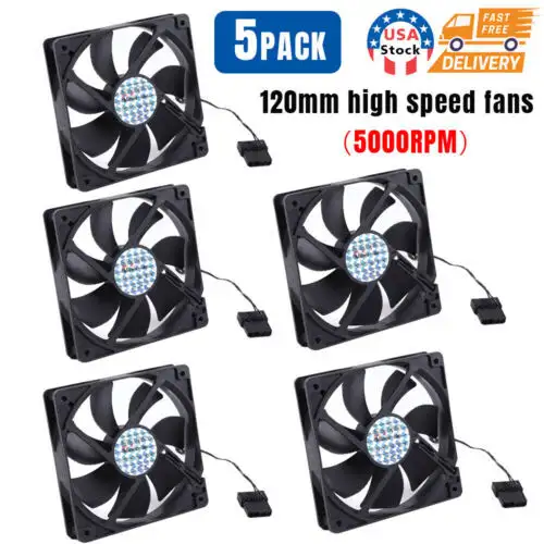 5Pack 4Pin 5000Rpm macchina mineraria di raffreddamento Fan 120Mm ventilatore portatile Usa