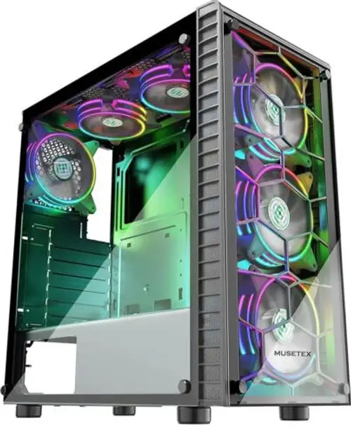 Musetex 6 Rgb Led Dual Fans 2 Translucent Tempered Glass Panel Usb 3.0 Port Atx