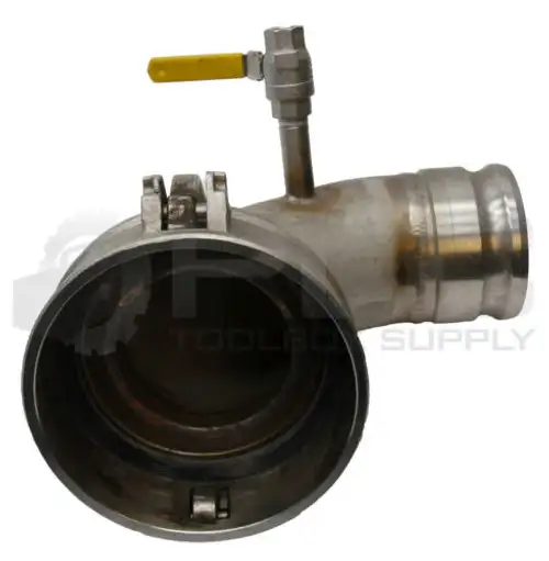 600-Dc Cam & Groove Fitting 8" Mounted On 4 3/4" 45¬∞ Pipe W/ Sharpe 1 1/2" Valve