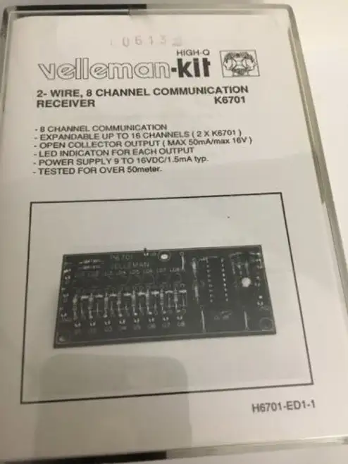2 Wire-8 Channel Communication Receiver By Vellman-Kit-#H6701-Ed11Rare Vintage