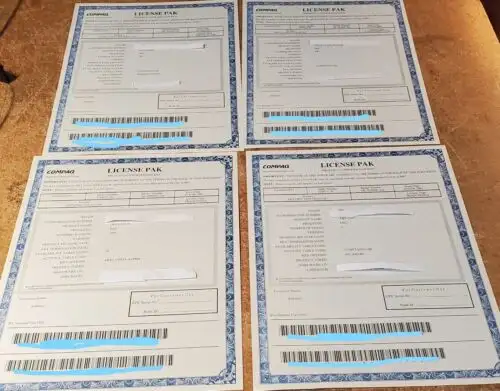 Compaq License Pak Ql-5Ta9A-2B Ql-5Lsa9-3B Ql-09Mae-Aa Ql-5Lqae-Aa