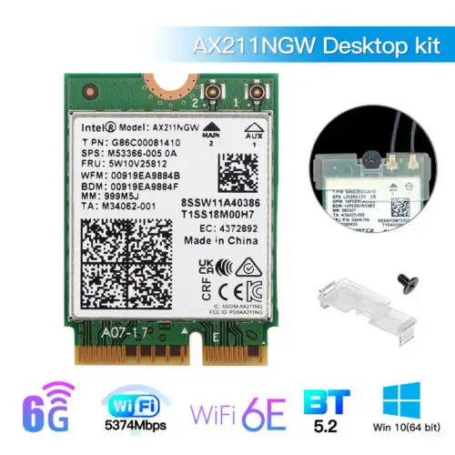 Intel Ax211Ngw Wifi 6E M.2 Cnvio2 Tri Band 802.11Ax Bluetooth 5.3 Network Card