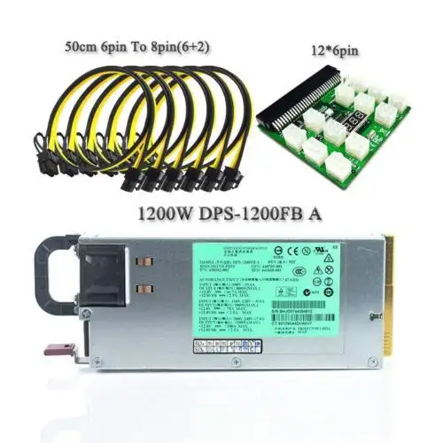 1200W Hp Psu Server Power Supply + Breakout Board + 12Pcs 6Pin To 8Pin Cable