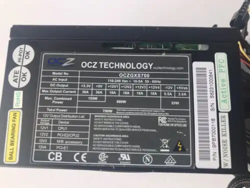 Ocz Technology Power Supply 700W Model: Oczgxs700