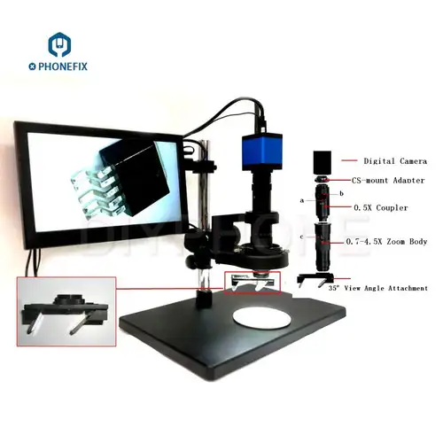 PHONEFIX 1920*1080P 3D Intelligent Digital Microscope With 20MP HDMI Camera 3D View Angle Attachment for Phone PCB Repair